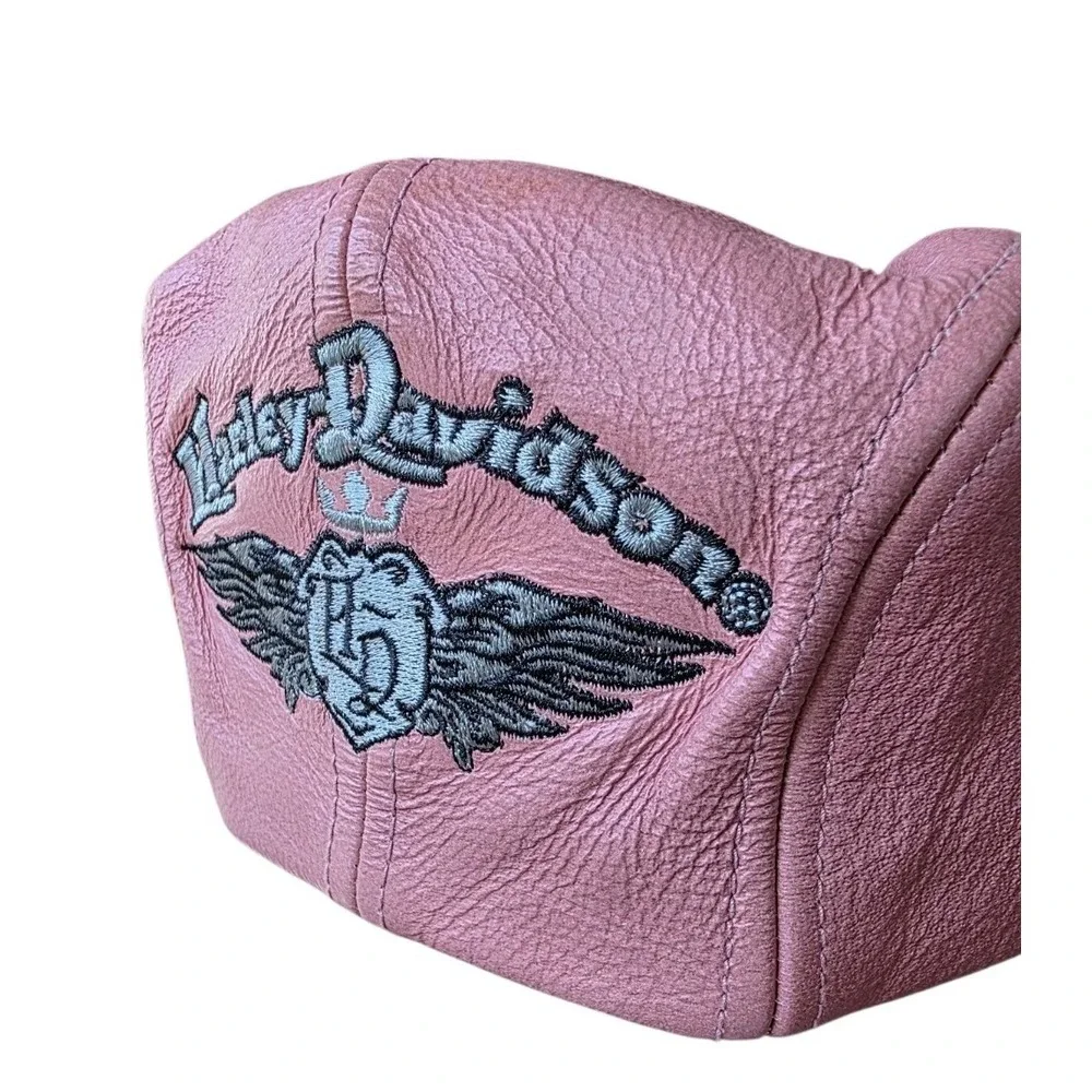 Harley-Davidson Pink Leather Hat Cap Fedora Embroidered Winged Crest Logo Small